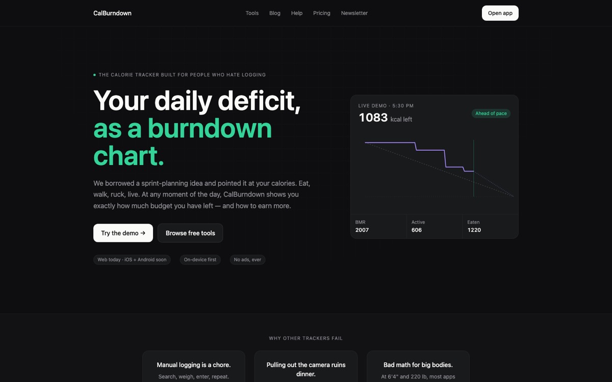 CalBurndown homepage screenshot