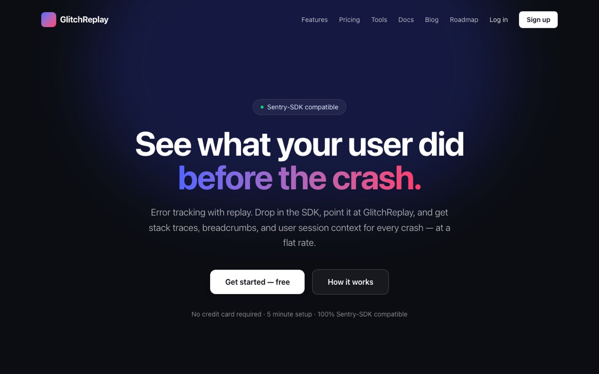 GlitchReplay homepage screenshot