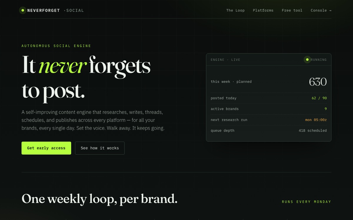 NeverForgetSocial homepage screenshot