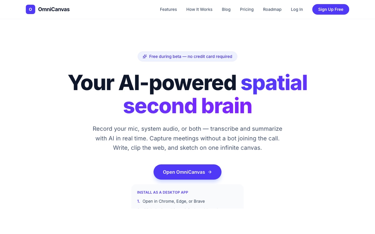 OmniCanvas homepage screenshot