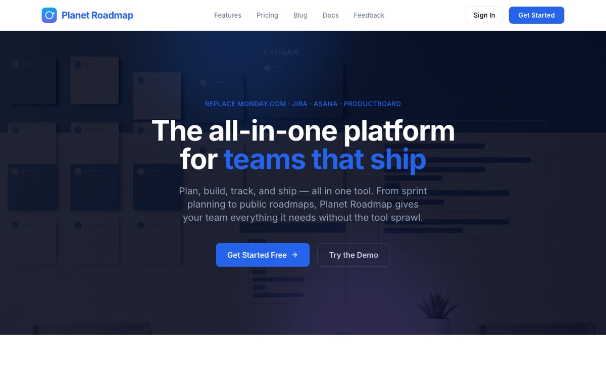 Planet Roadmap homepage screenshot