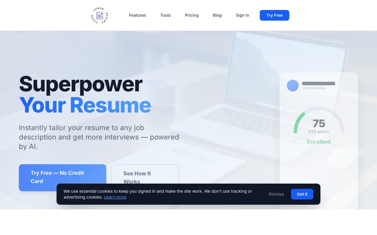 Superpower Resume homepage screenshot
